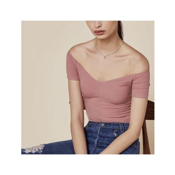 Reformation Tops - Reformation Rosy Top XS Pink Rib Knit Cropped Short Sleeve Tencel Barbiecore